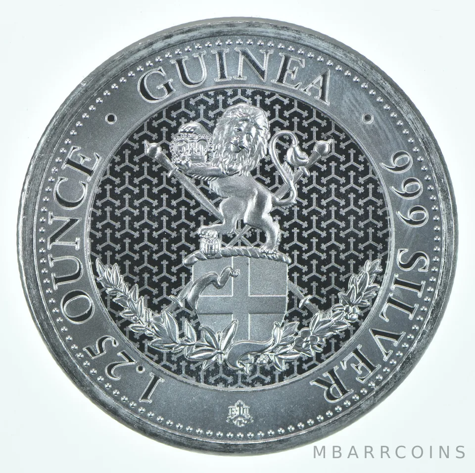 2021 St Helena 1.25 Pound 1.25 Oz Silver Guinea East India Co Lion Reverse