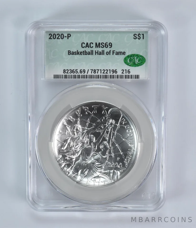 2020-P Basketball Hall Of Fame Commemorative Silver Dollar MS69 CAC CACg