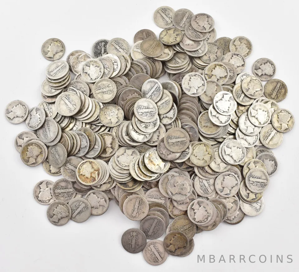 1916-S Mercury 90% Silver Dime Roll Lot of 50 PCS $5 Face