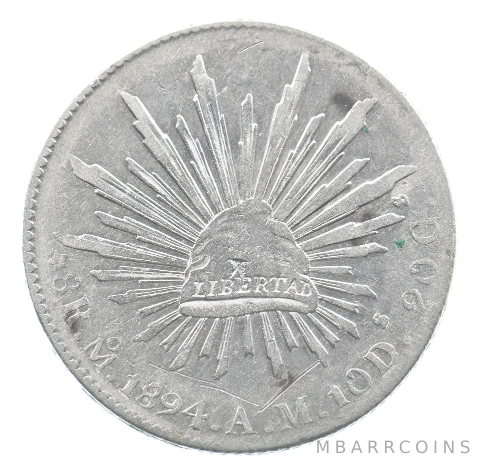 1894 Mo AM Mexico 8 Reales Chopmarks *0044