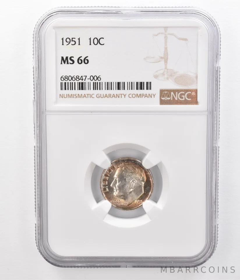1951 Roosevelt Dime MS66 NGC Beautifully Toned *8637
