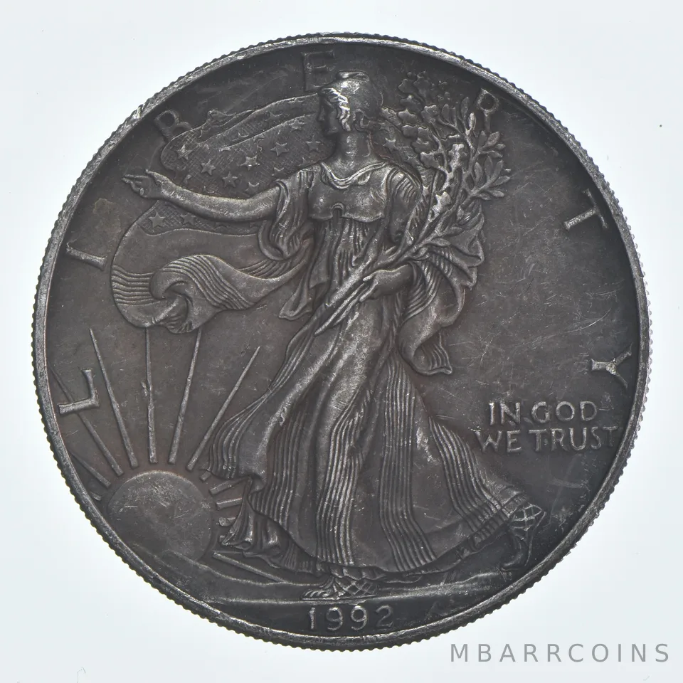Beautiful Toned - 1992 American Silver Eagle 1 Troy Oz .999 Fine Silver *957