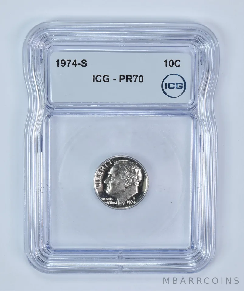 1974-S Roosevelt Dime PR70 ICG
