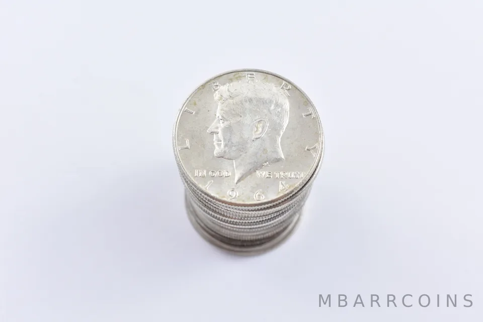 (20) 1964 Kennedy Circulated 90% Silver Roll $10 Face Lot