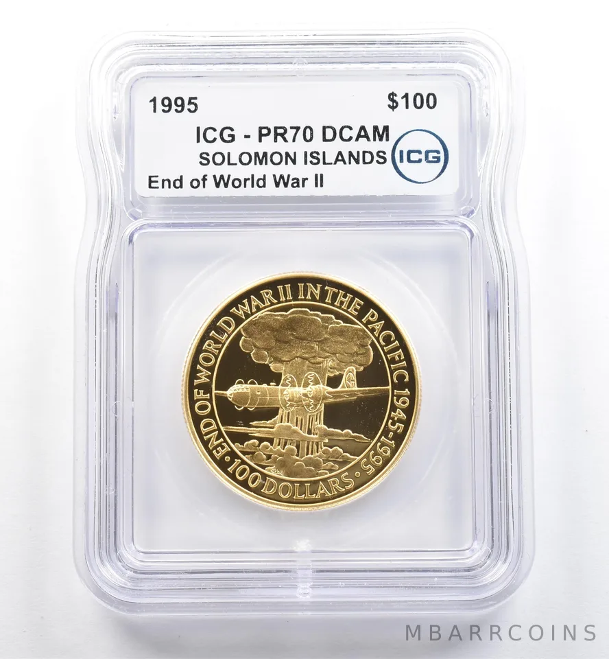 1995 Solomon Islands 100 Dollars Gold End Of World War II PR70 DCAM ICG *6477