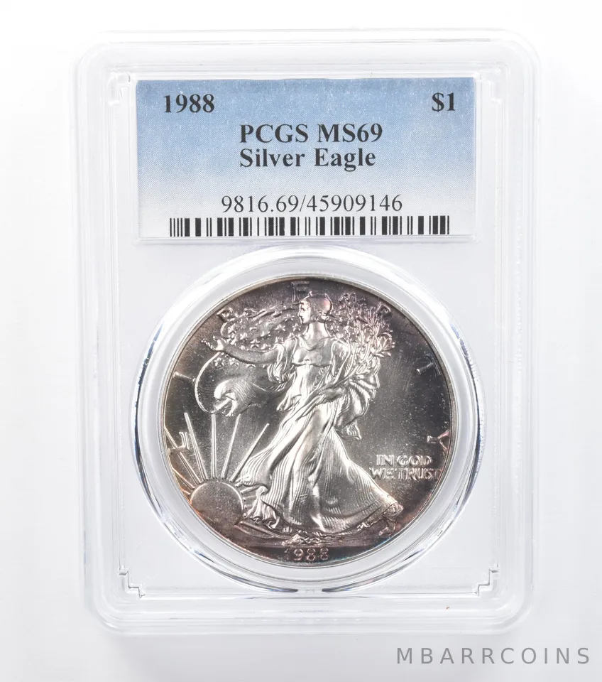 1988 American Silver Eagle MS69 PCGS Peripheral Tone *7753