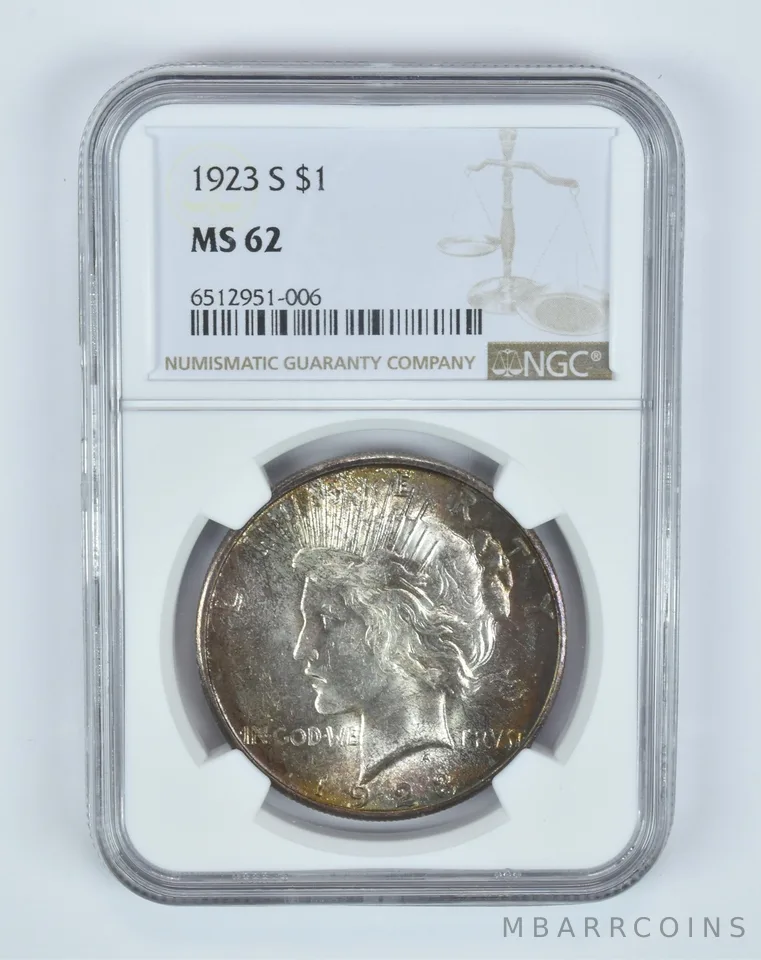 MS62 1923-S Peace Silver Dollar NGC - Insane Original Tone *4113