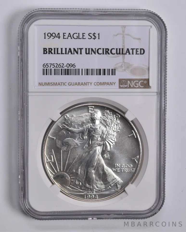 1994 American Silver Eagle BU Brilliant Uncirculated NGC Brown Label