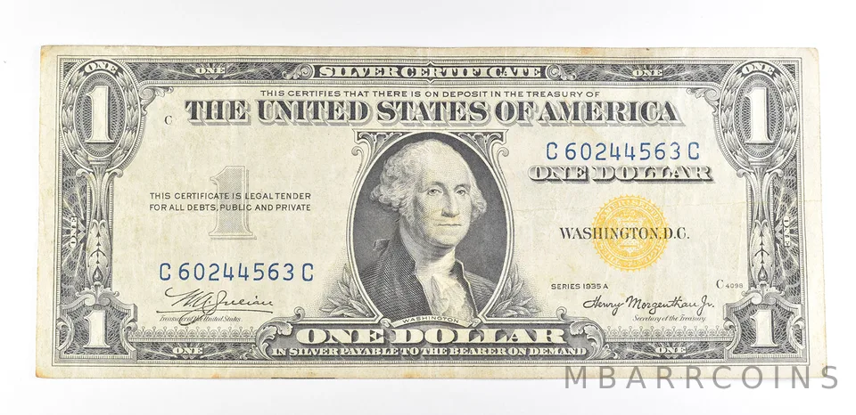 1935 A $1 Silver Certificate North Africa Yellow Seal Fr#2309 WWII *9354