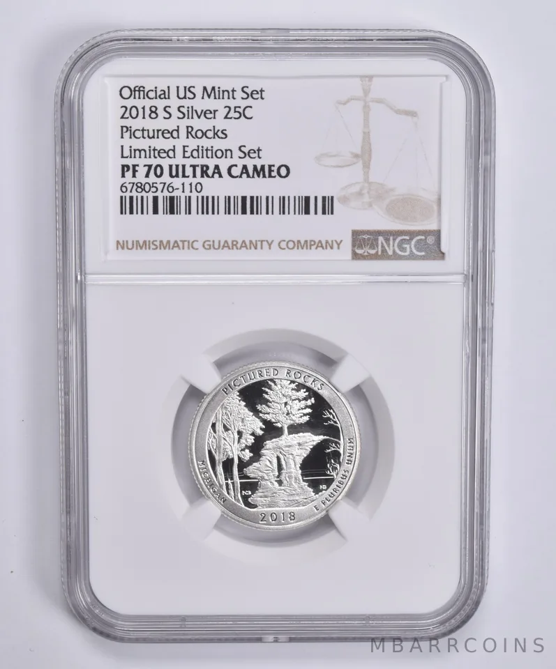 2018-S Silver Quarter Pictured Rocks Limited Edition Set PF70 UCAM NGC