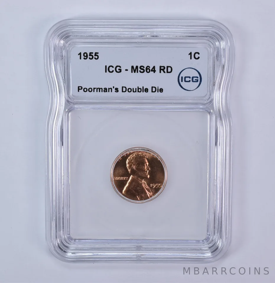 1955 Lincoln Wheat Cent Poorman's Double Die MS64 RD ICG