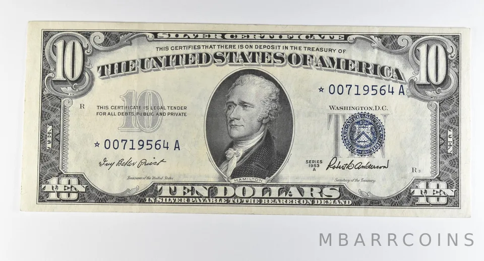 1953 A $10 Silver Certificate Star Note Blue Seal *0318