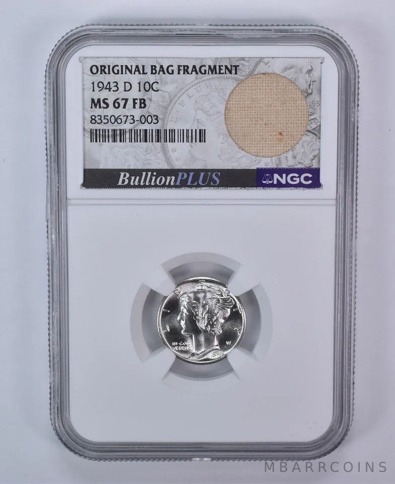 1943-D Mercury Dime Original Bag Fragment MS67 FB NGC