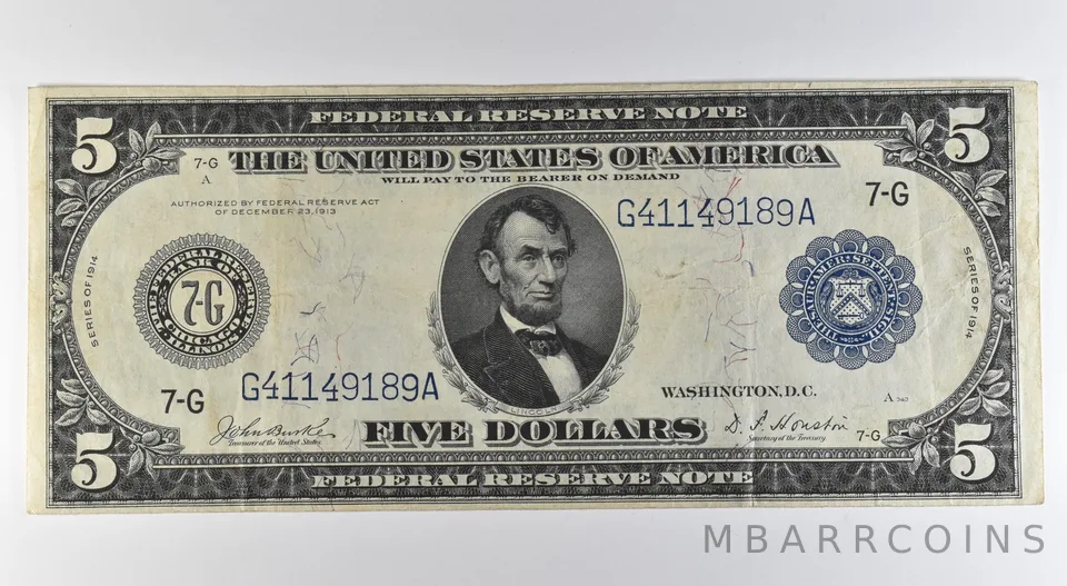 1914 $5 Chicago IL FRN Large Note Blue Seal Fr#858 *0570