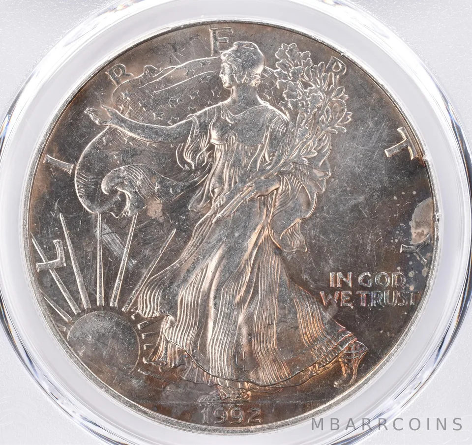 1992 American Silver Eagle MS60 PCGS Beautiful Tone *1538