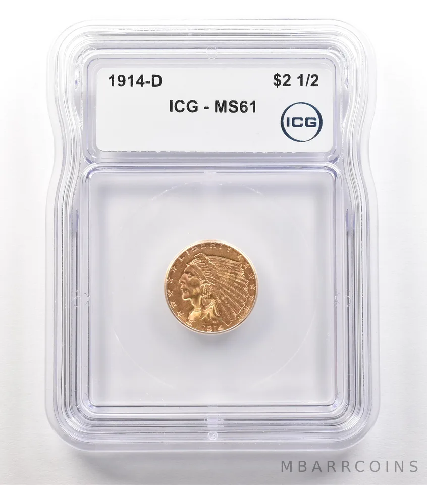 1914-D $2.50 Indian Head Gold Quarter Eagle MS61 ICG a5273
