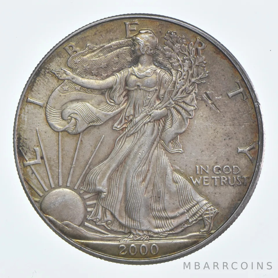 Beautiful Toned - 2000 American Silver Eagle 1 Troy Oz .999 Fine Silver *953