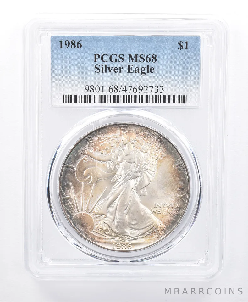 1986 American Silver Eagle MS68 PCGS Blue Tone *8623