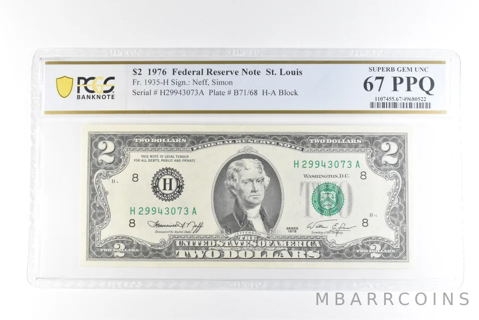 1976 $2 St Louis MO FRN Fr#1935-H Superb Gem Unc 67 PPQ PCGS *0430