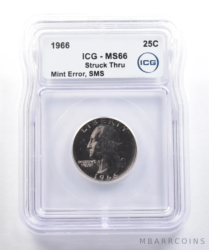 1966 Washington Quarter SMS Mint Error Struck Thru MS66 ICG *4271