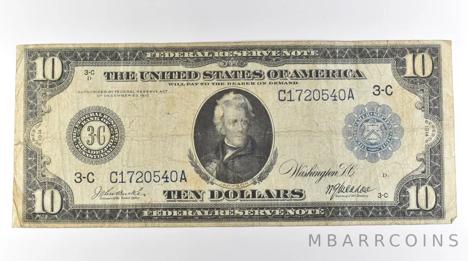 1914 $10 Philadelphia PA FRN Large Note Blue Seal *3096