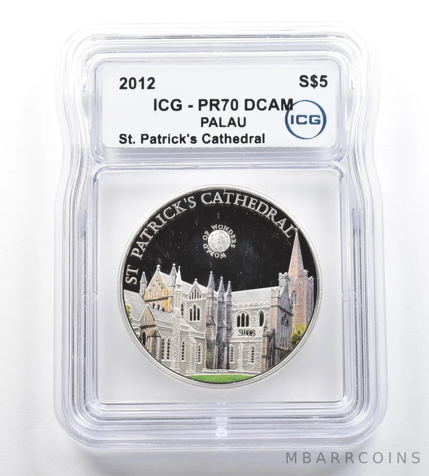 2012 Palau 5 Dollars Silver St Patrick's Cathedral PR70 DCAM ICG *5305