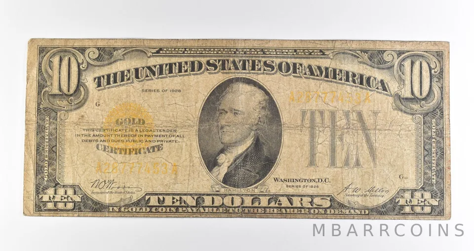 1928 $10 Gold Certificate Yellow Seal *3898
