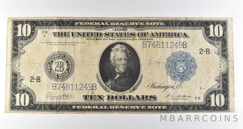 1914 $10 New York NY FRN Large Note Blue Seal *3637