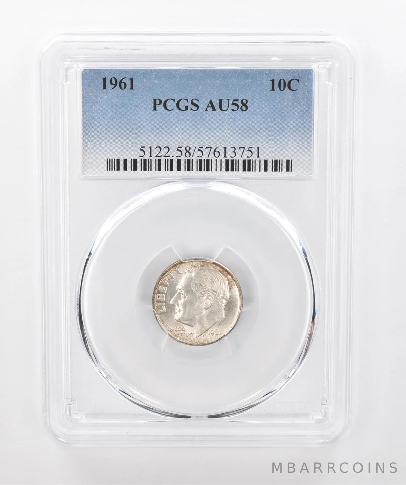 1961 Roosevelt Dime AU58 PCGS Beautiful Tone *1542