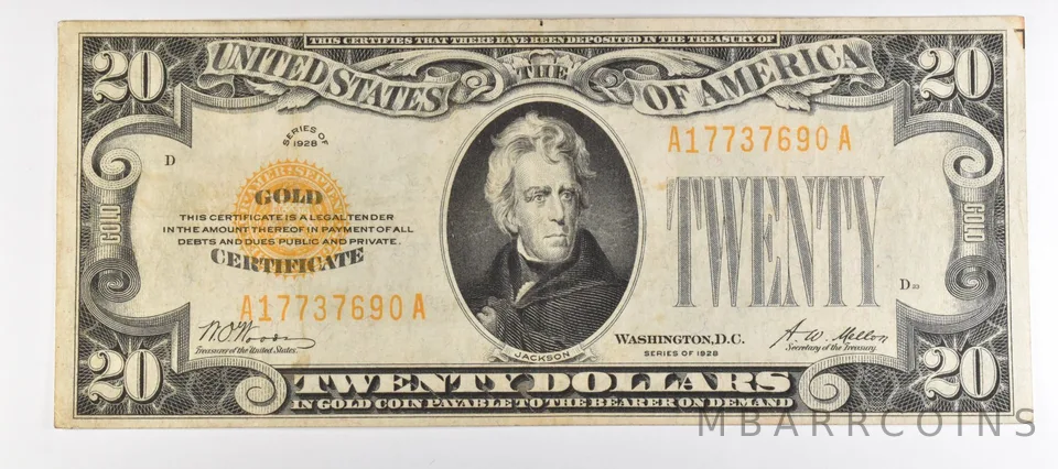 1928 $20 US Gold Certificate Fr#2402 *1013