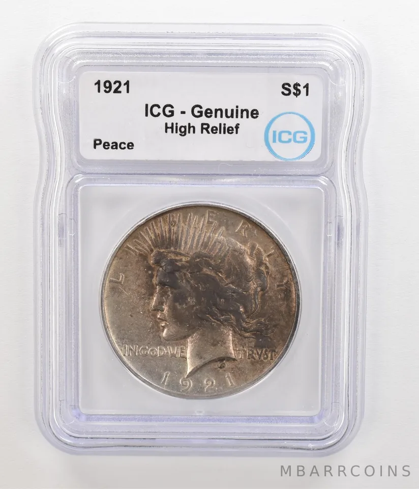 1921 Peace Silver Dollar High Relief Genuine ICG Nice Tone a5499