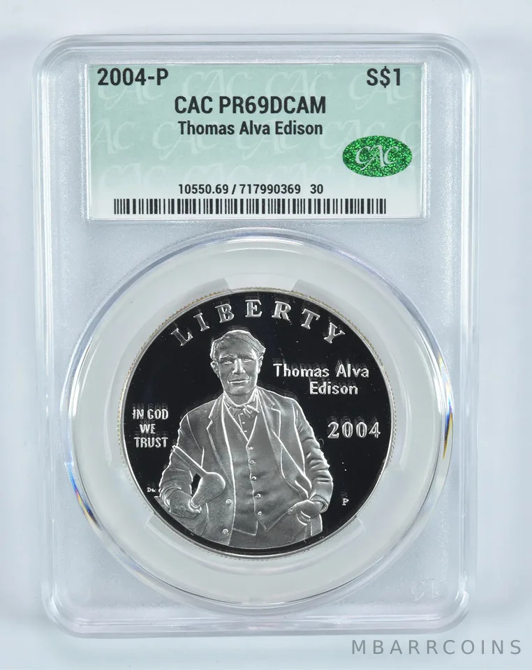 2004-P Thomas Edison Commemorative Silver Dollar PR69 DCAM CAC CACg