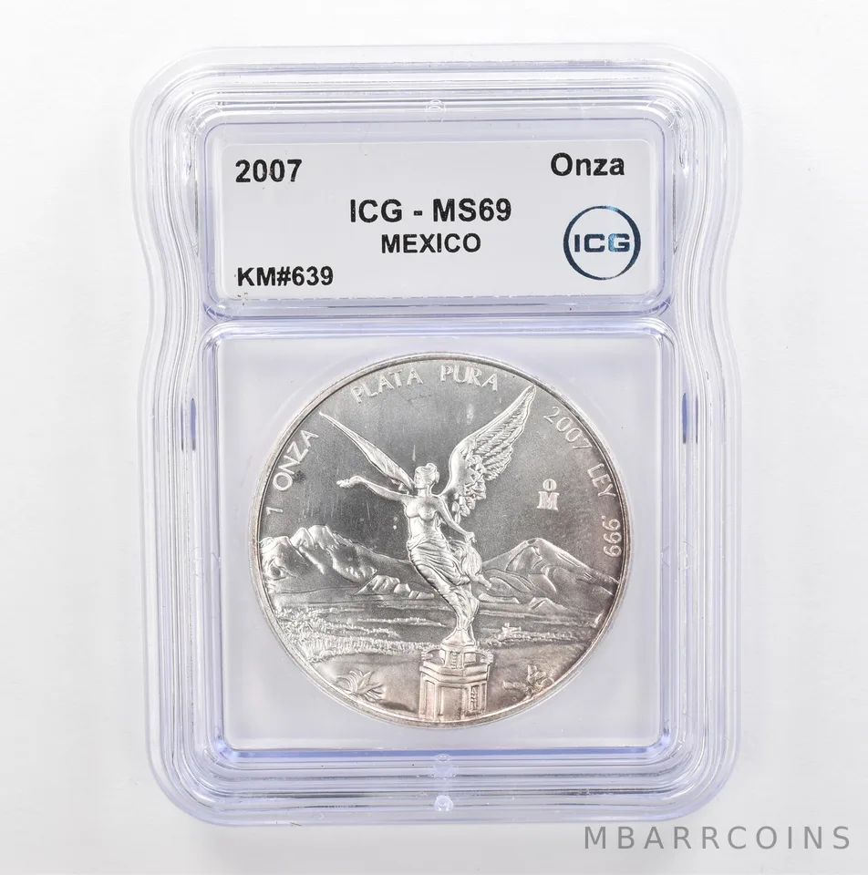 2007 Mo Mexico 1 Onza Silver Libertad KM#639 MS69 ICG Peripheral Tone *5361