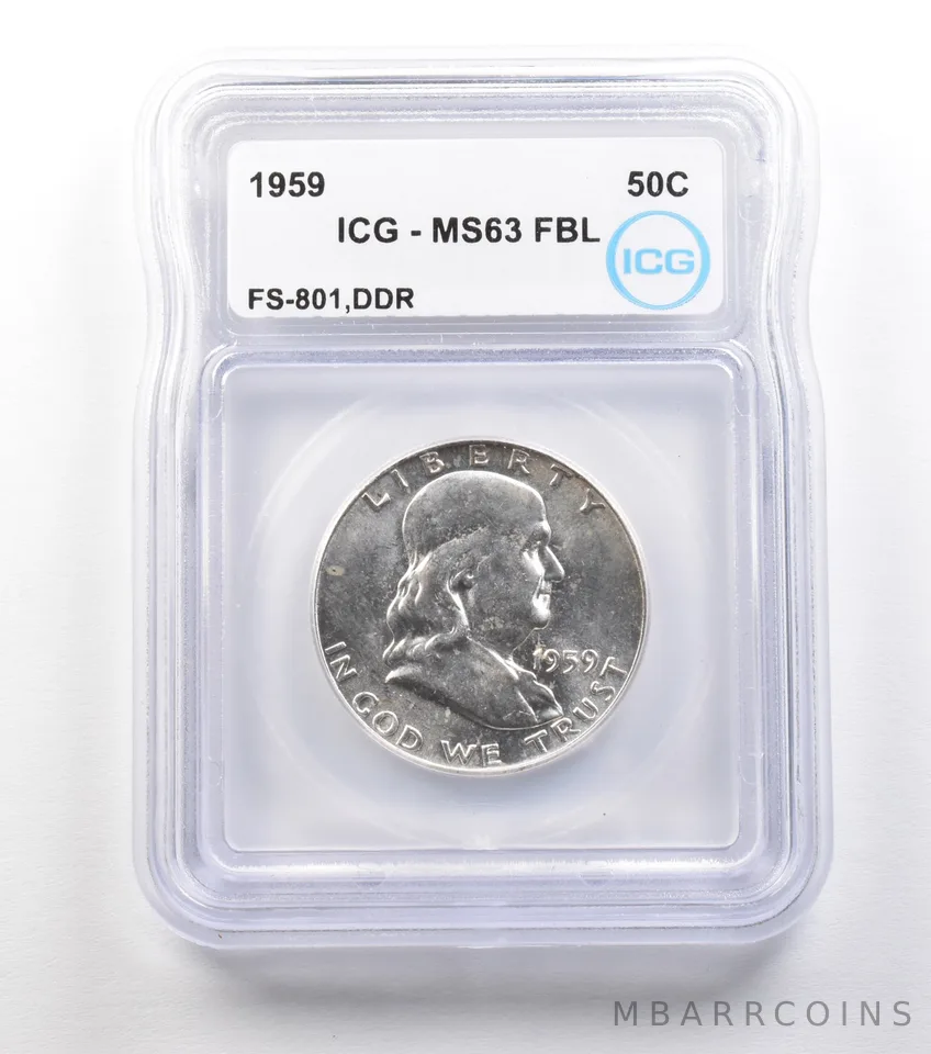 1959 Franklin Half Dollar FS-801 DDR MS63 FBL ICG *1522
