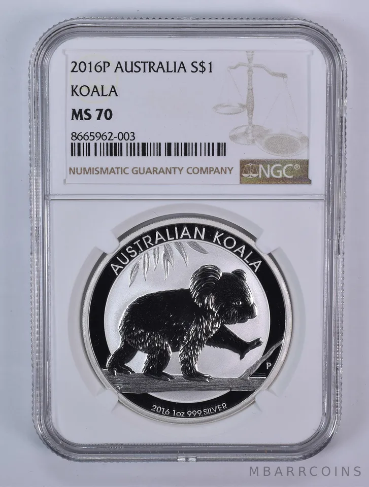 2016 P Australia 1 Dollar Silver Koala MS70 NGC Brown Label