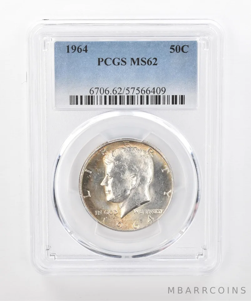 1964 Kennedy Half Dollar MS62 PCGS Peripheral Tone *1366