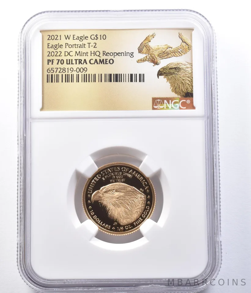 2021-W $10 American Gold Eagle Type 2 DC Mint 1/4 Oz PF70 NGC Low Pop *9353