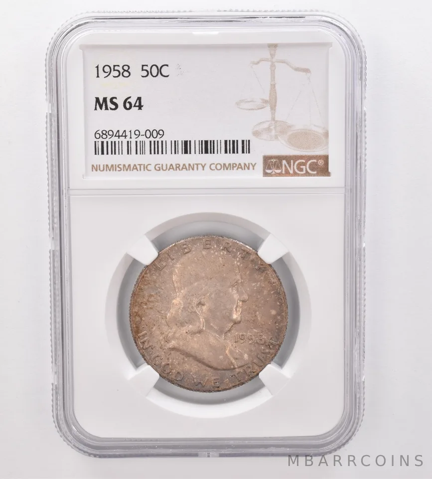1958 Franklin Half Dollar MS64 NGC Beautiful Tone *9930