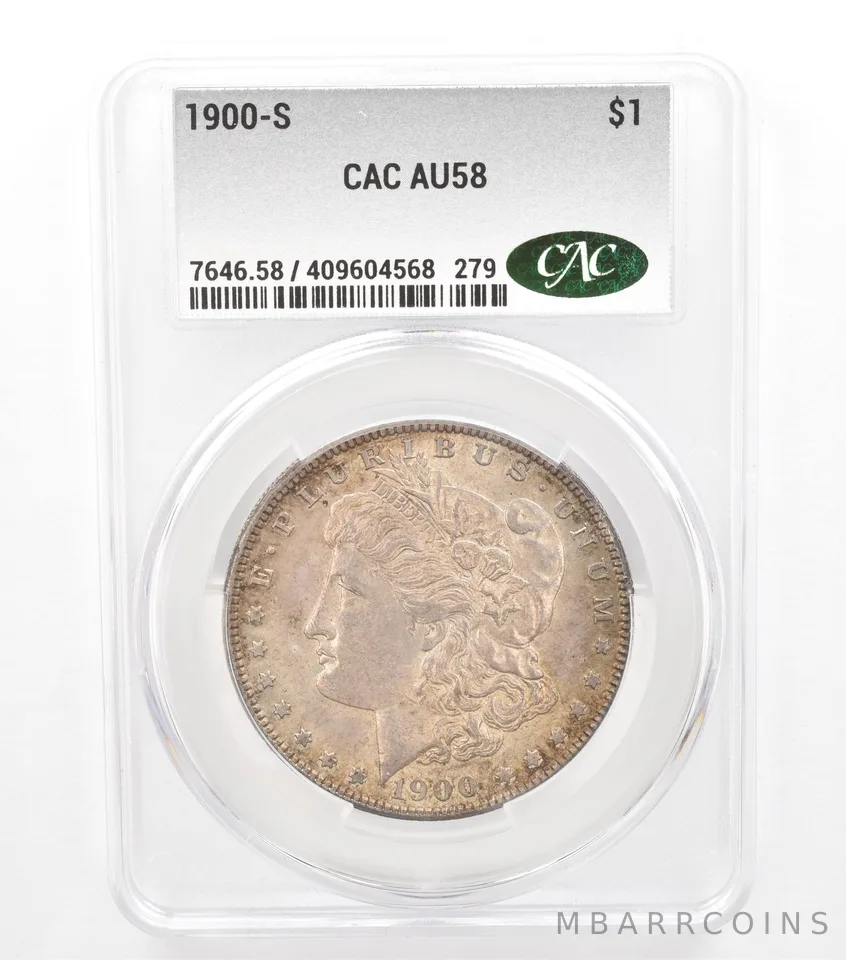 1900-S Morgan Silver Dollar AU58 CAC CACg Beautiful Tone *5769