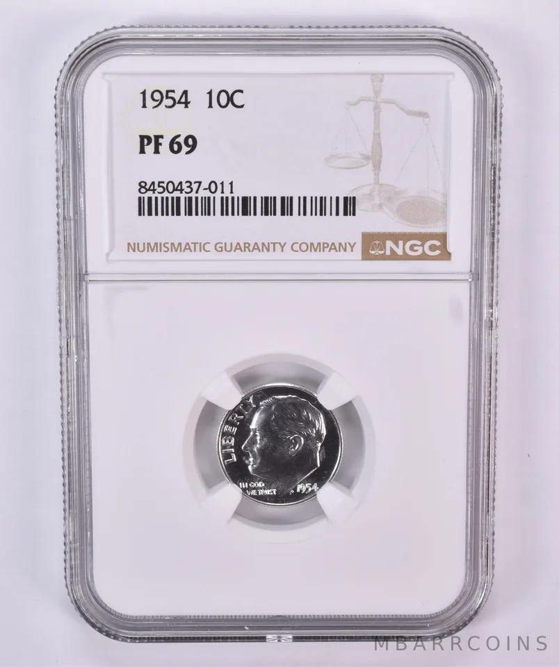 1954 Roosevelt Dime PF69 NGC Brown Label
