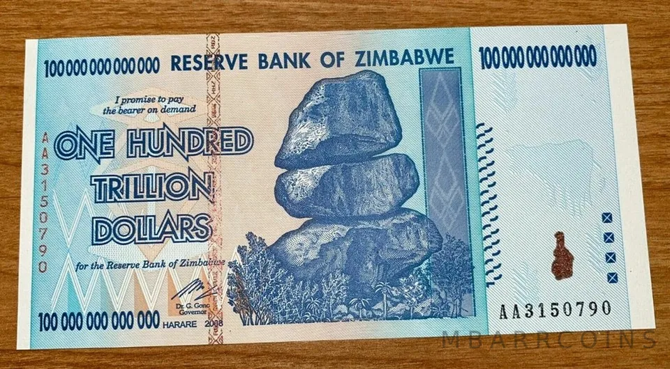 Unc 2008 Zimbabwe 100 TRILLION DOLLARS BANKNOTE AA P-91 GEM Unc Note