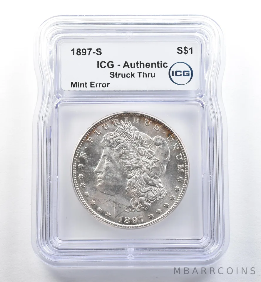 1897-S Morgan Silver Dollar Mint Error Struck Thru Authentic ICG *3575