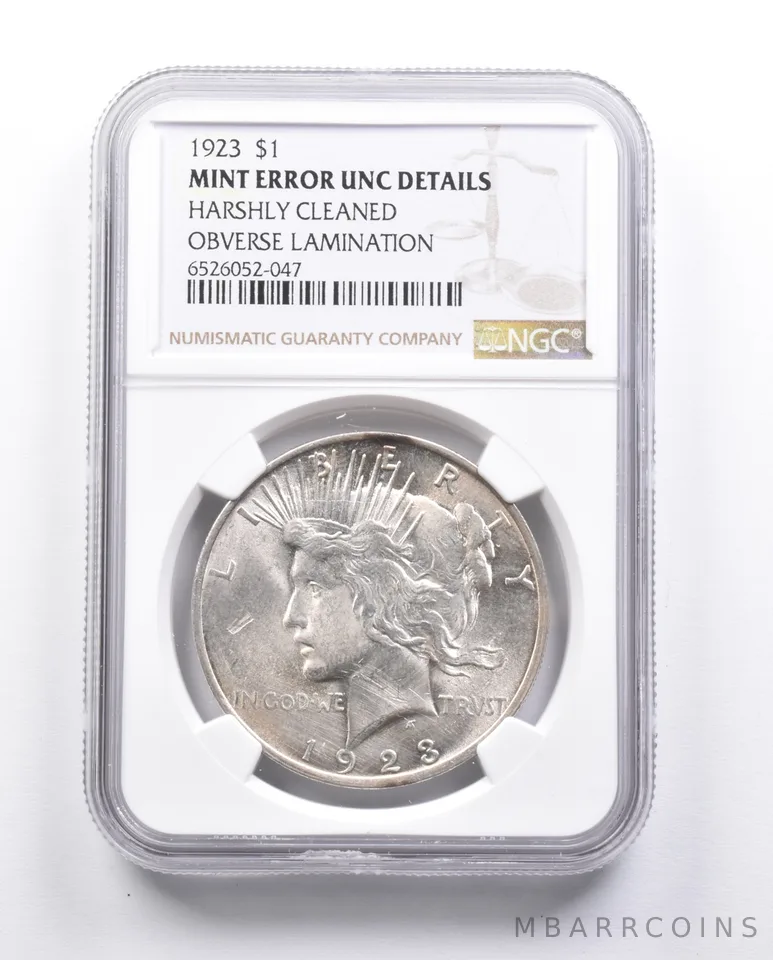 UNC 1923 Peace Silver Dollar Error OBV Lamination NGC *6653