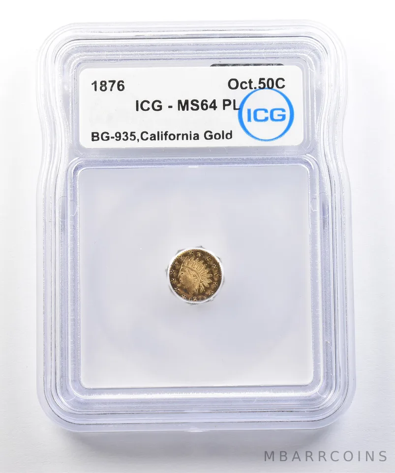1876 50 Cent California Gold Octagonal BG-935 MS64 PL ICG *0434