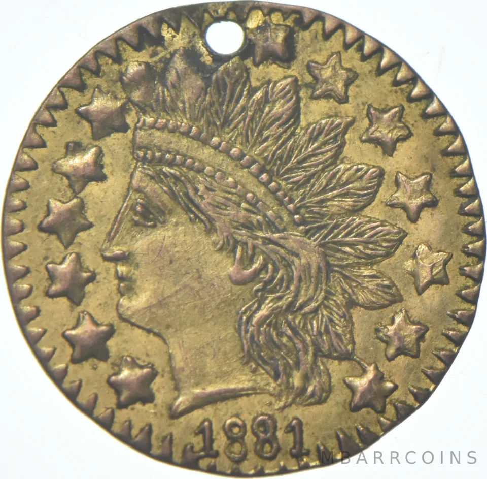 1881 Indian Head California Gold Quarter Dollar Round a9103