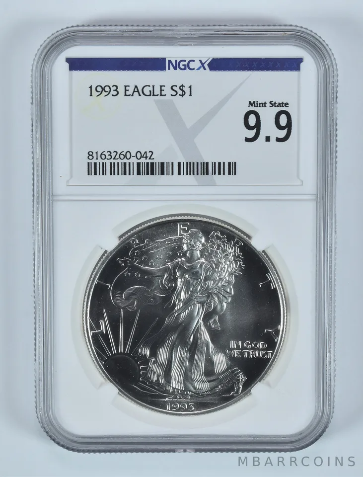 1993 American Silver Eagle Mint State 9.9 NGC X NGCX