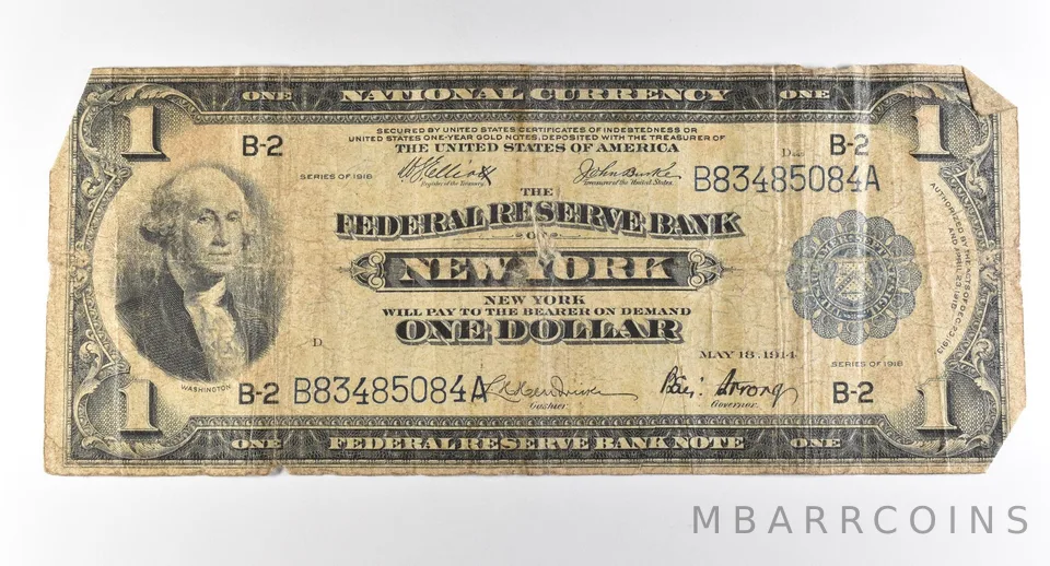 1918 $1 New York NY National Currency Large Note Blue Seal *3048
