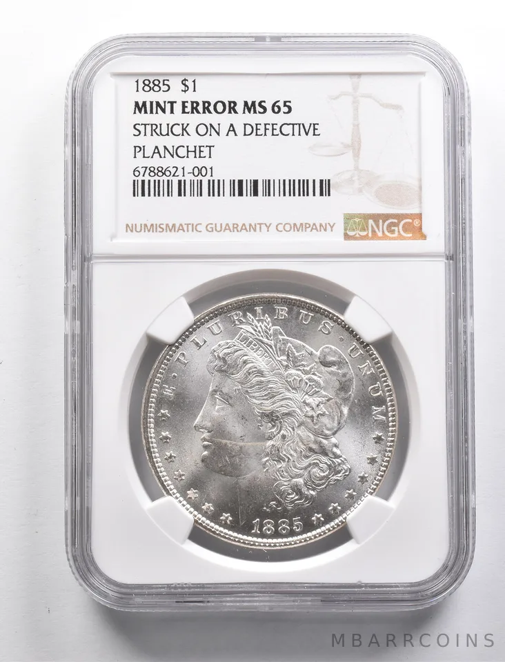 Mint Error MS65 1885 Morgan Silver Dollar Struck On Defective Planchet NGC *4969