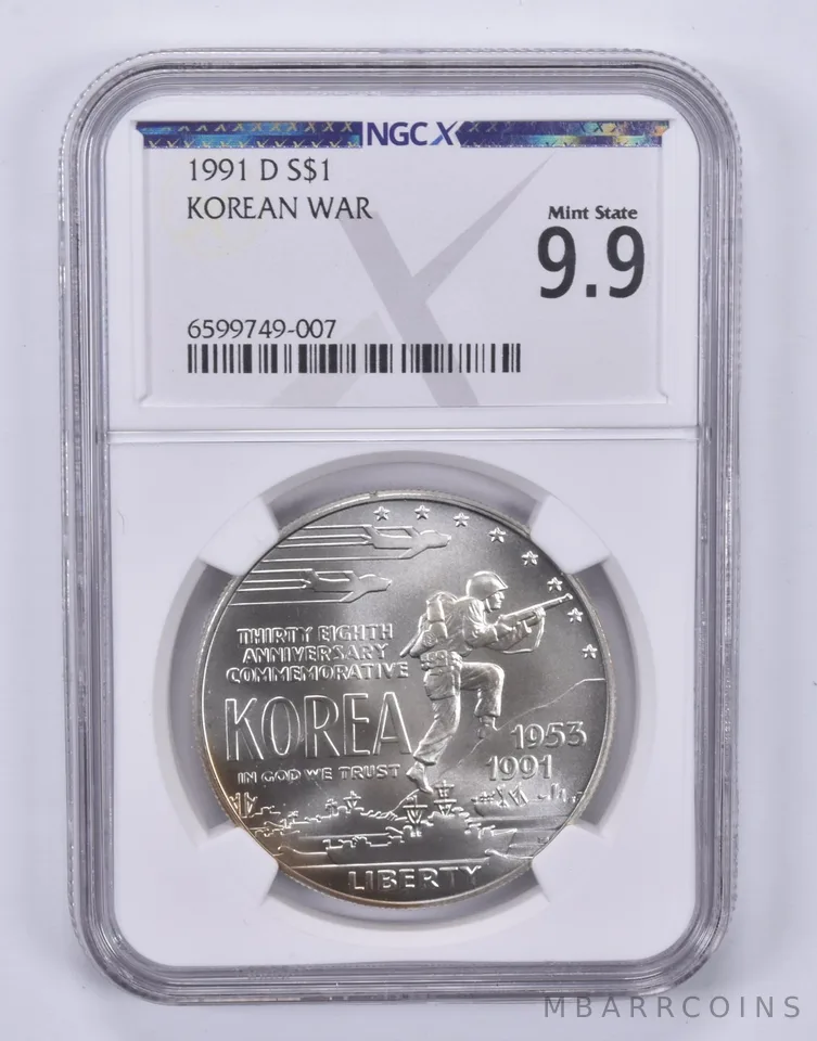 1991-D Korean War Commemorative Silver Dollar Mint State 9.9 NGC X NGCX