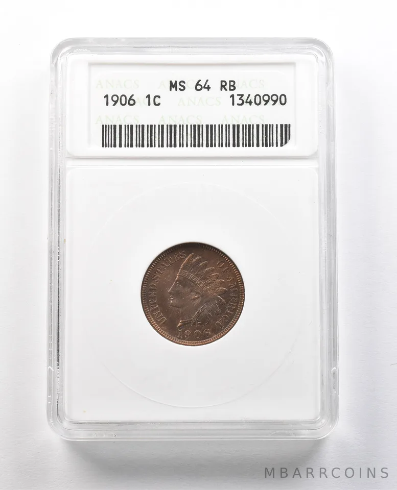 1906 Indian Head Cent MS64 RB ANACS a1187